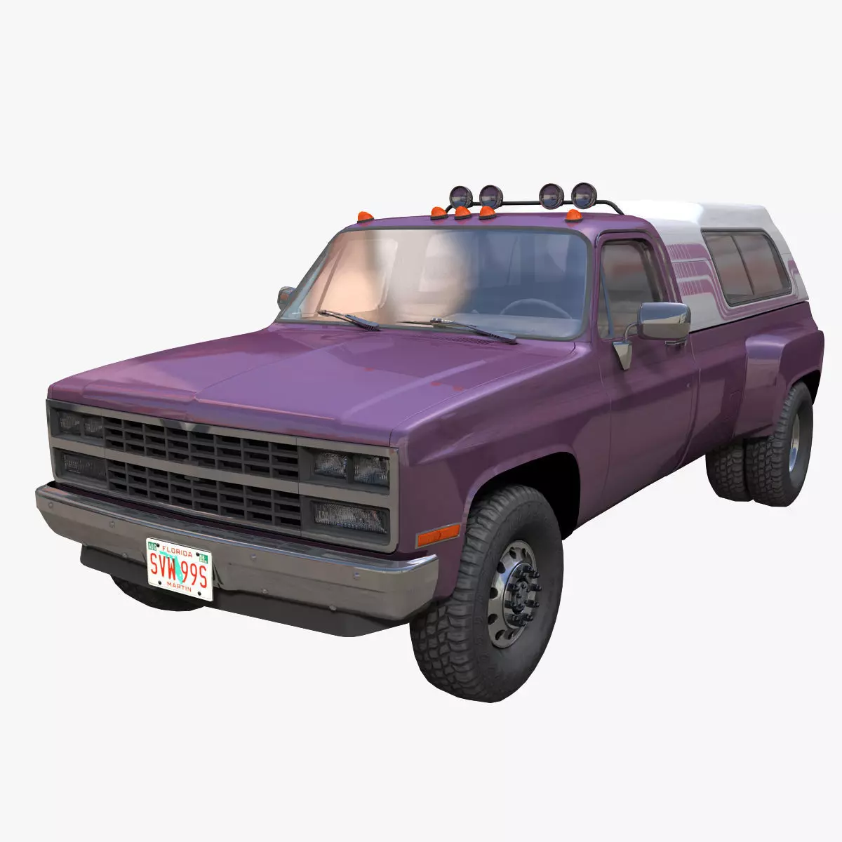 80s Custom pickup truck Low-poly 3D model_0