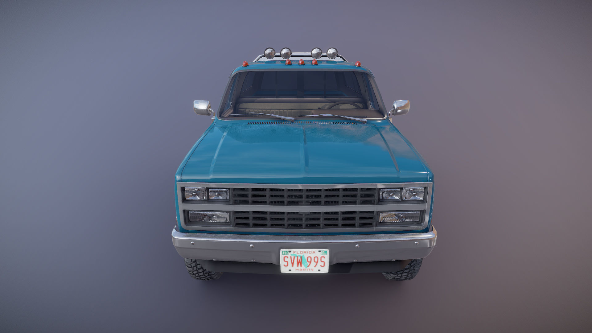 80s Custom pickup truck Low-poly 3D model_17