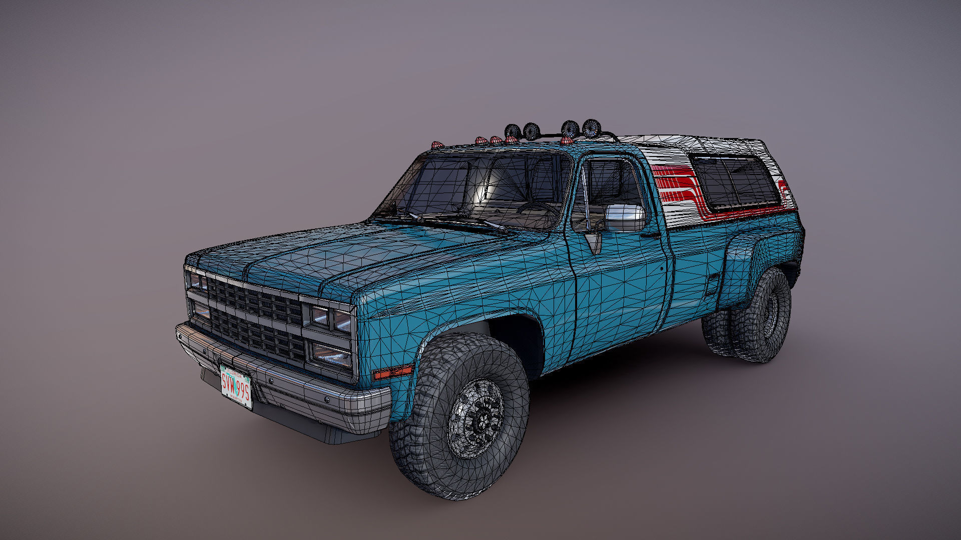 80s Custom pickup truck Low-poly 3D model_23
