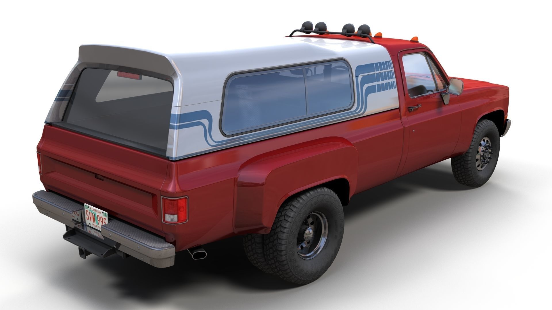 80s Custom pickup truck Low-poly 3D model_2