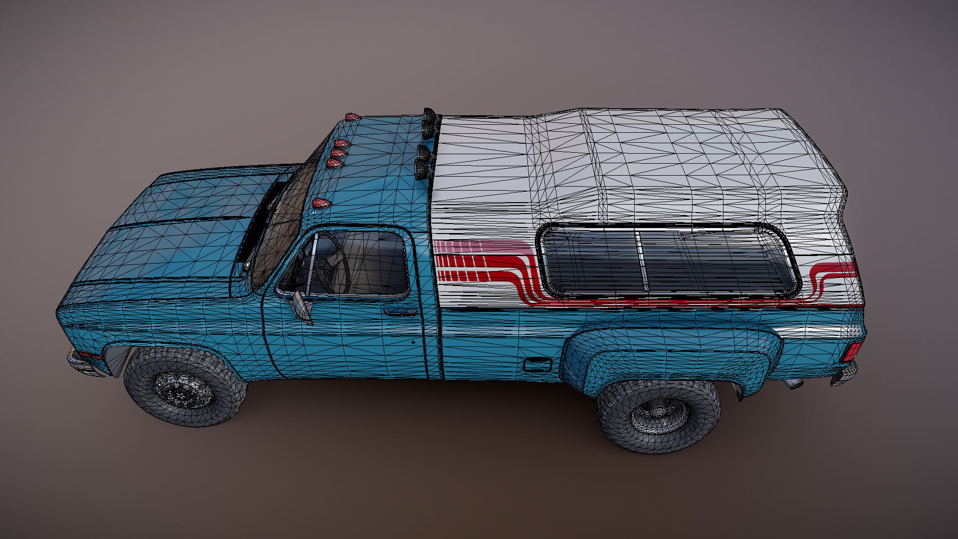 80s Custom pickup truck Low-poly 3D model_25