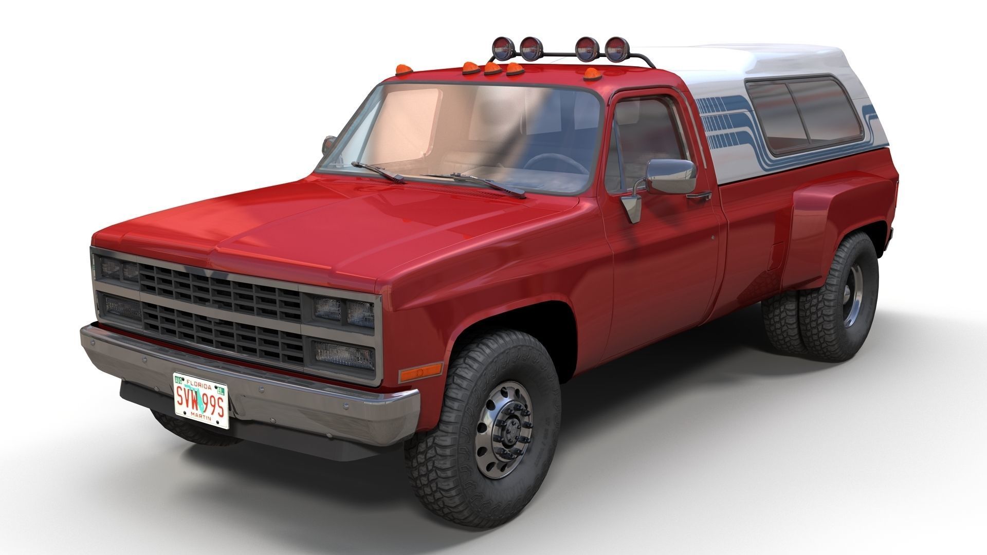 80s Custom pickup truck Low-poly 3D model_1