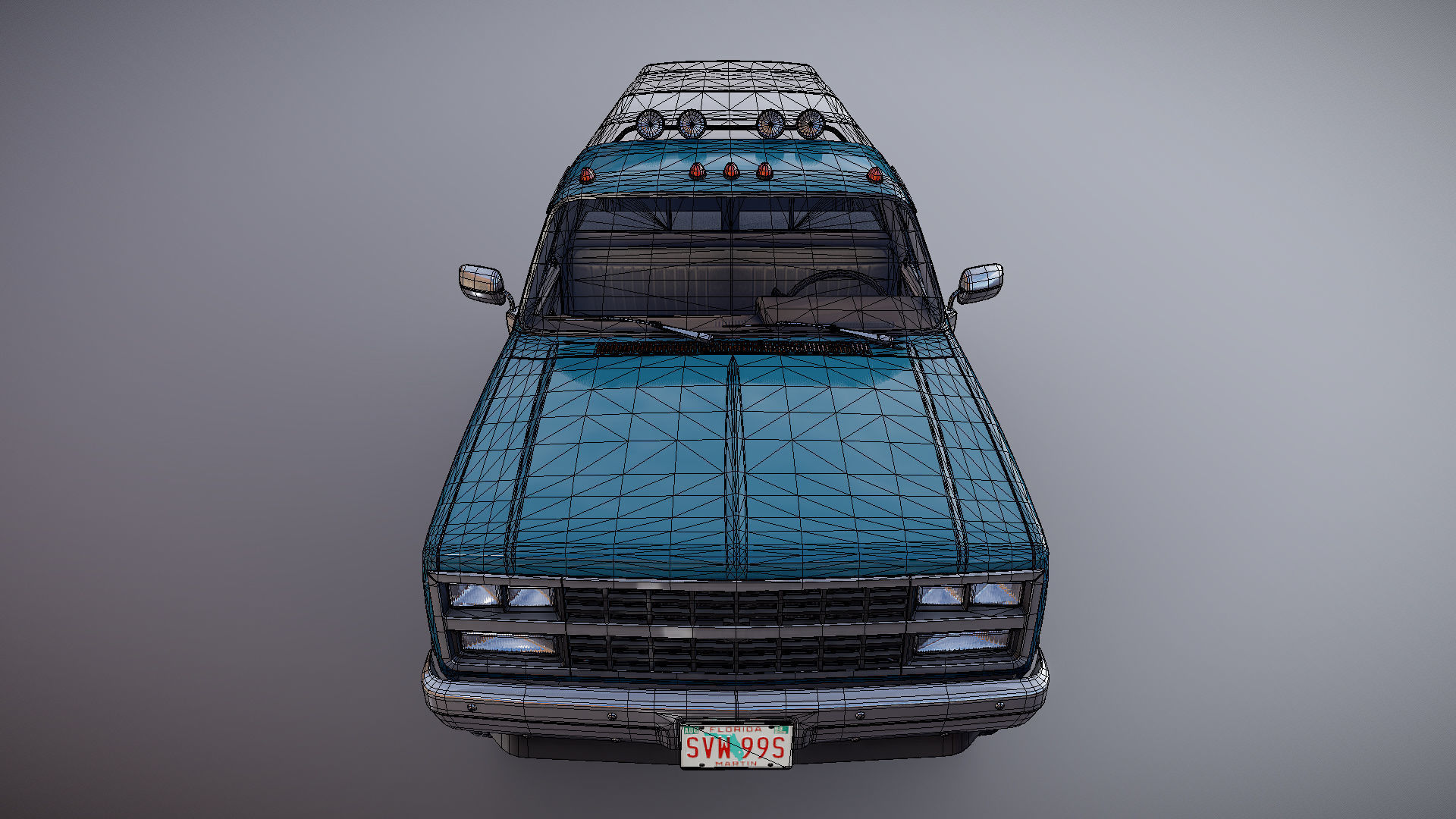80s Custom pickup truck Low-poly 3D model_28
