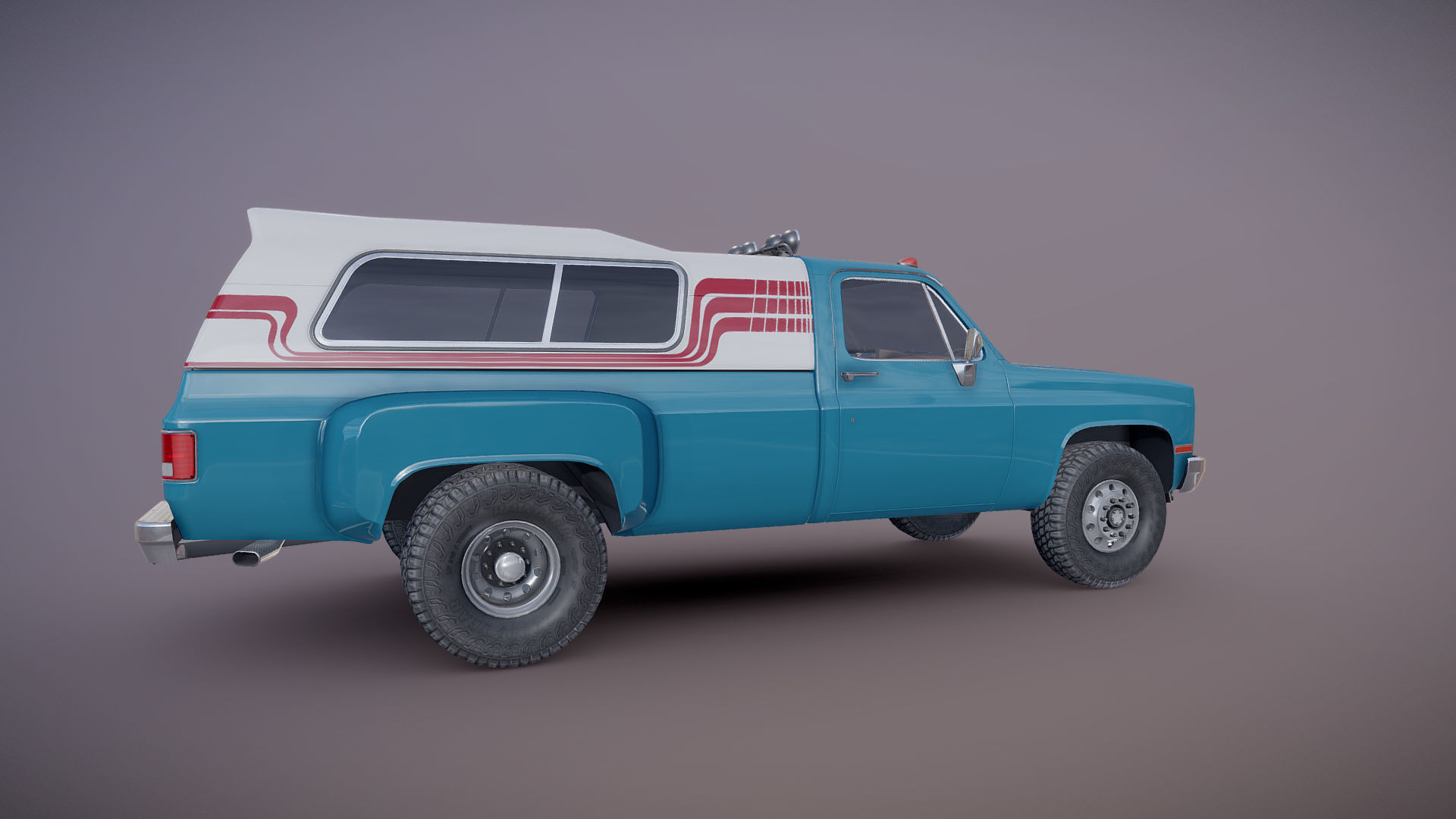 80s Custom pickup truck Low-poly 3D model_15