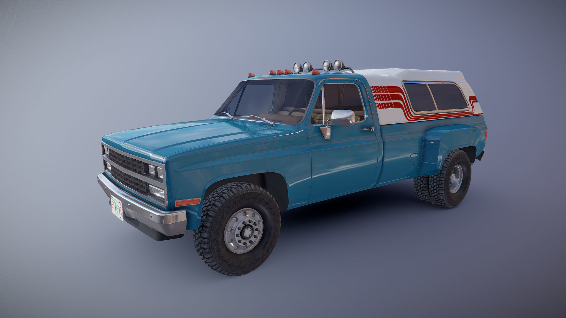 80s Custom pickup truck Low-poly 3D model_12