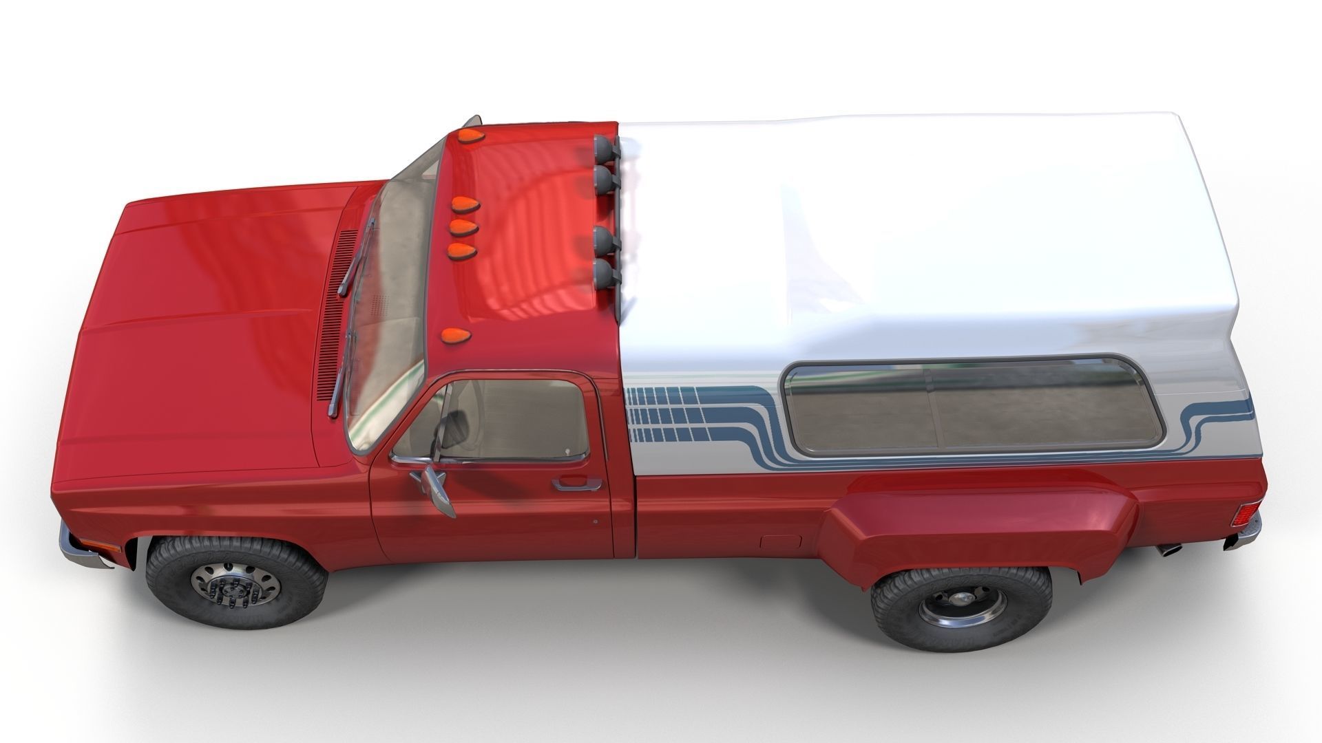 80s Custom pickup truck Low-poly 3D model_5