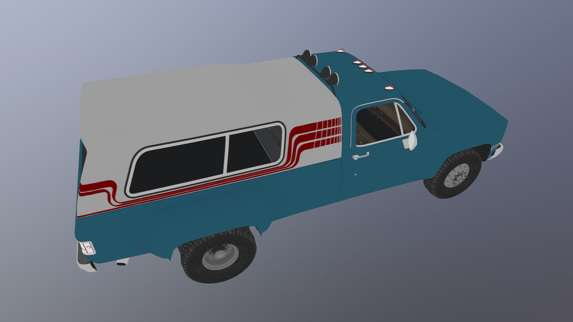 80s Custom pickup truck Low-poly 3D model_31