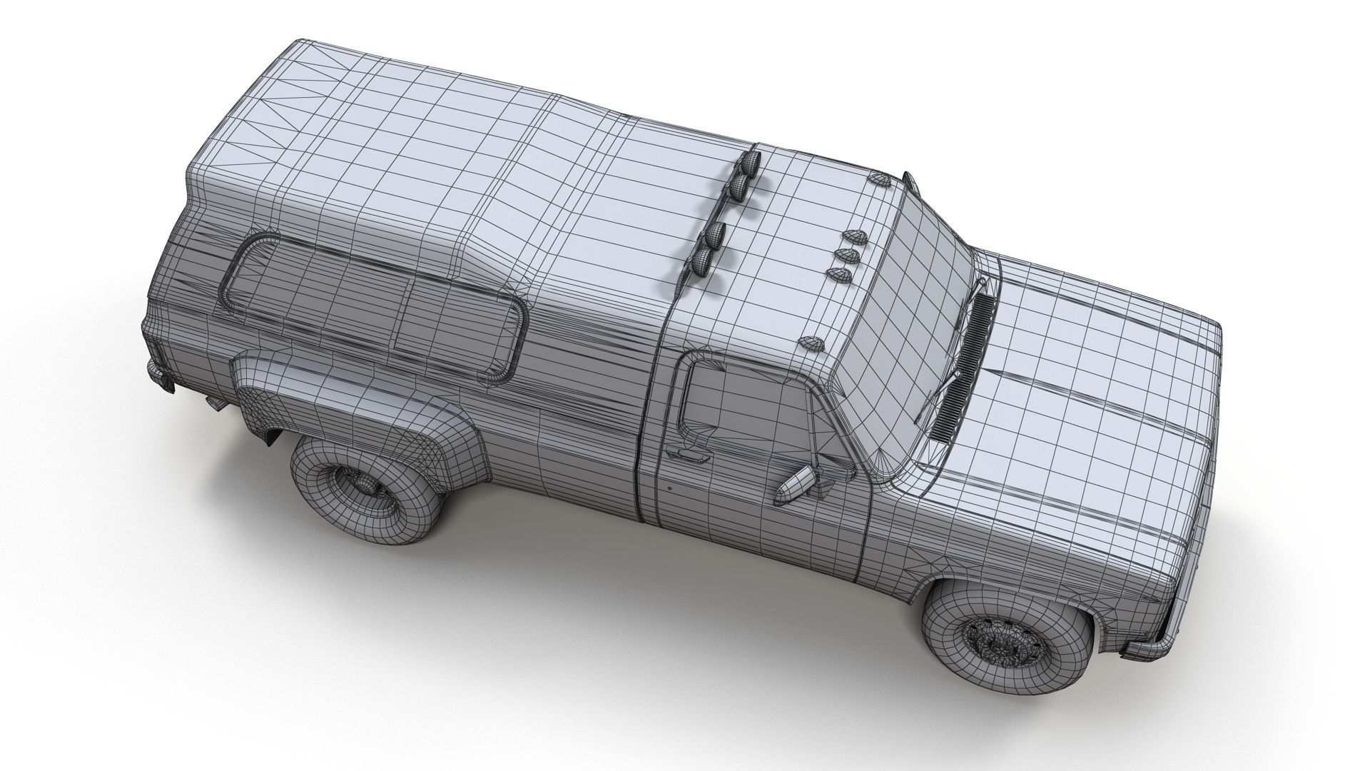 80s Custom pickup truck Low-poly 3D model_11
