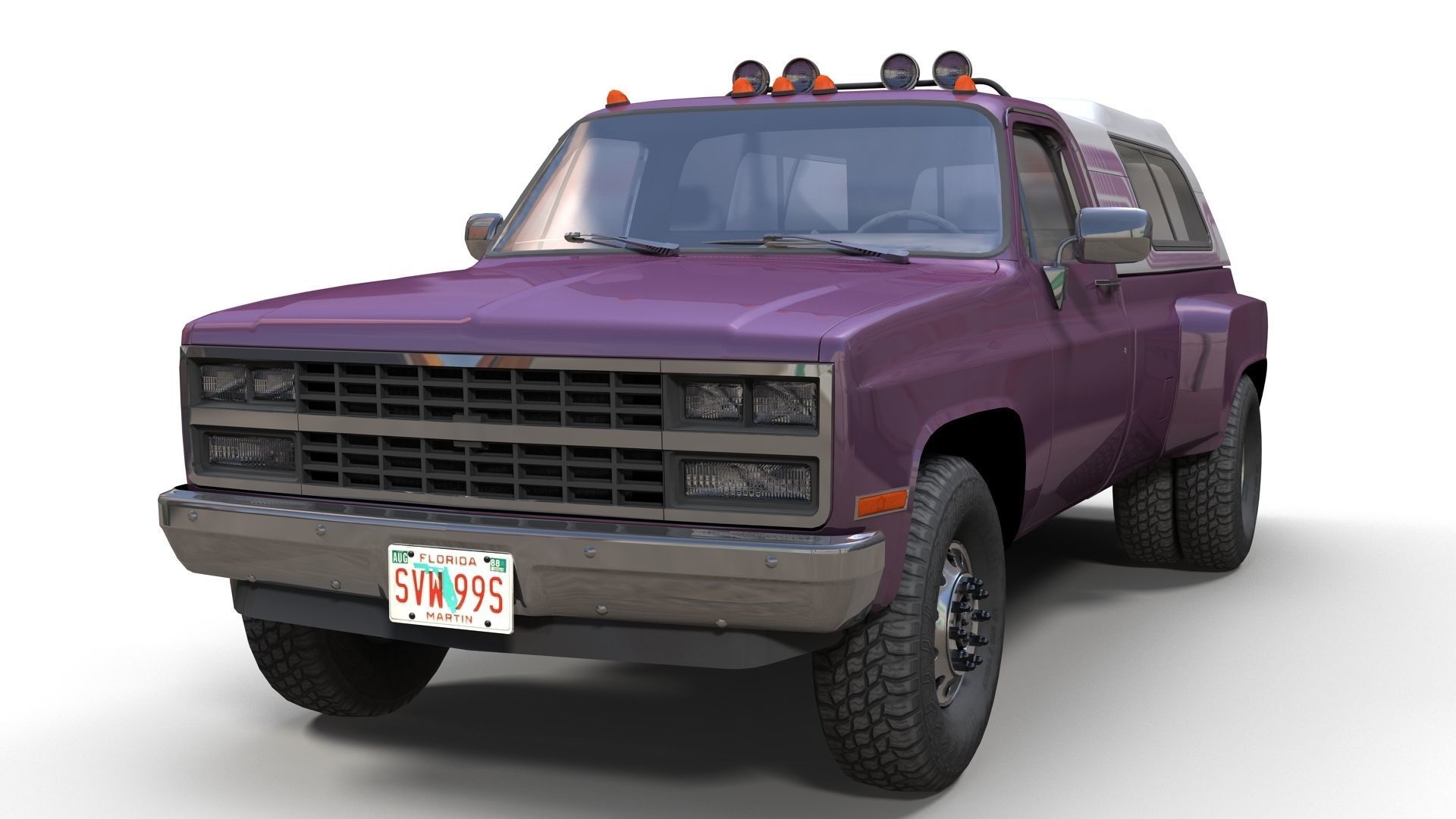 80s Custom pickup truck Low-poly 3D model_8