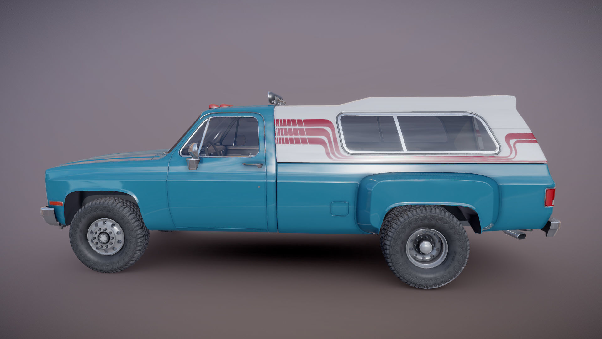 80s Custom pickup truck Low-poly 3D model_14