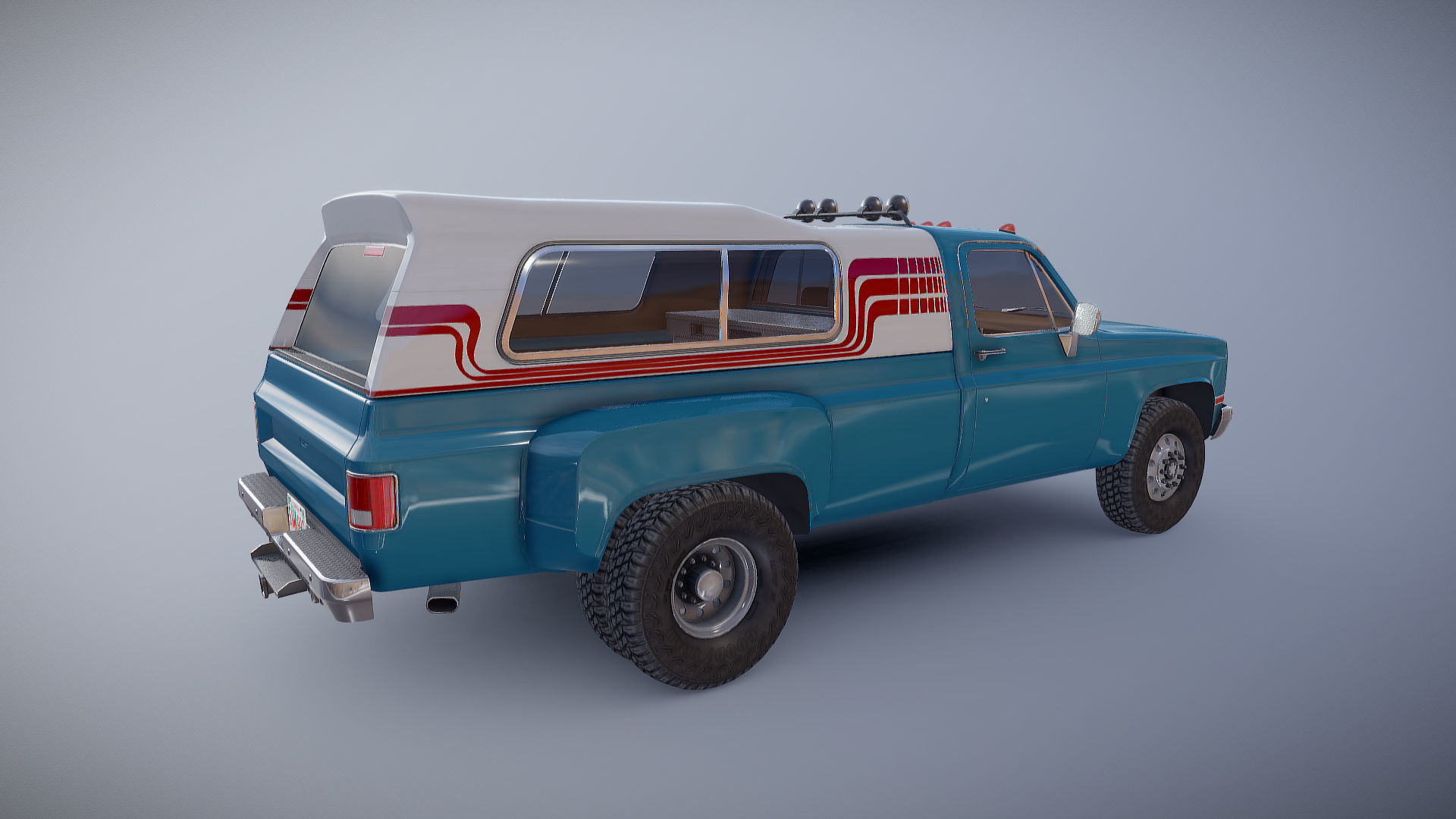 80s Custom pickup truck Low-poly 3D model_13