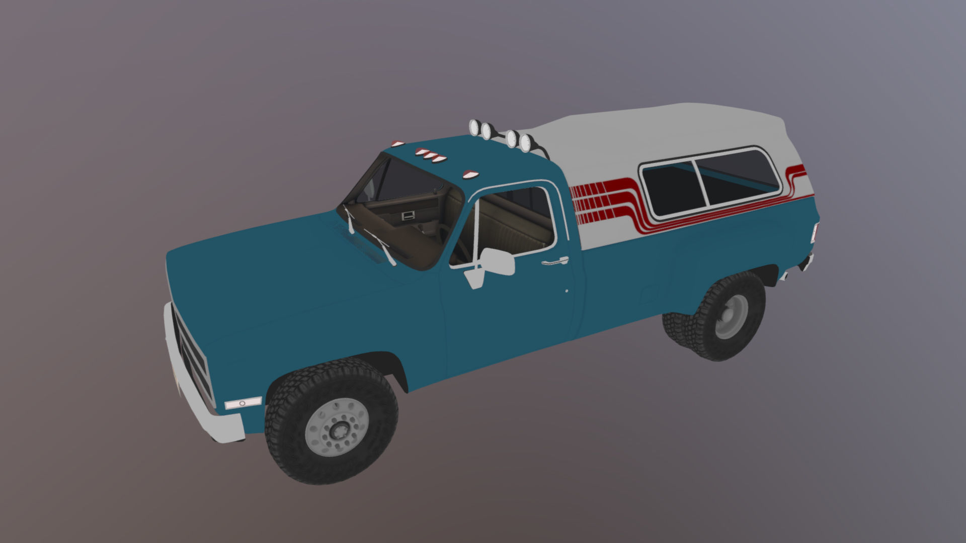 80s Custom pickup truck Low-poly 3D model_32