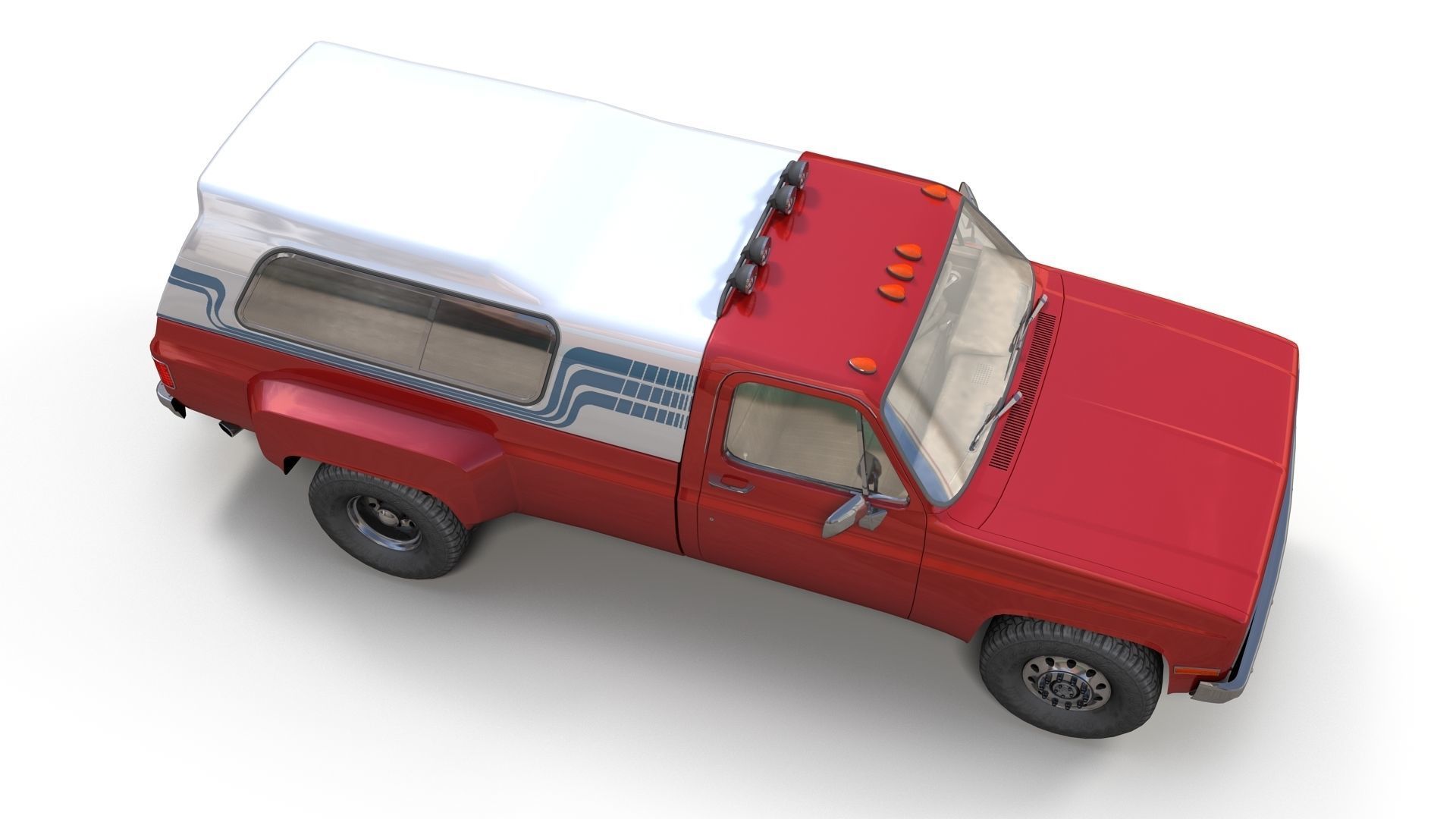 80s Custom pickup truck Low-poly 3D model_3
