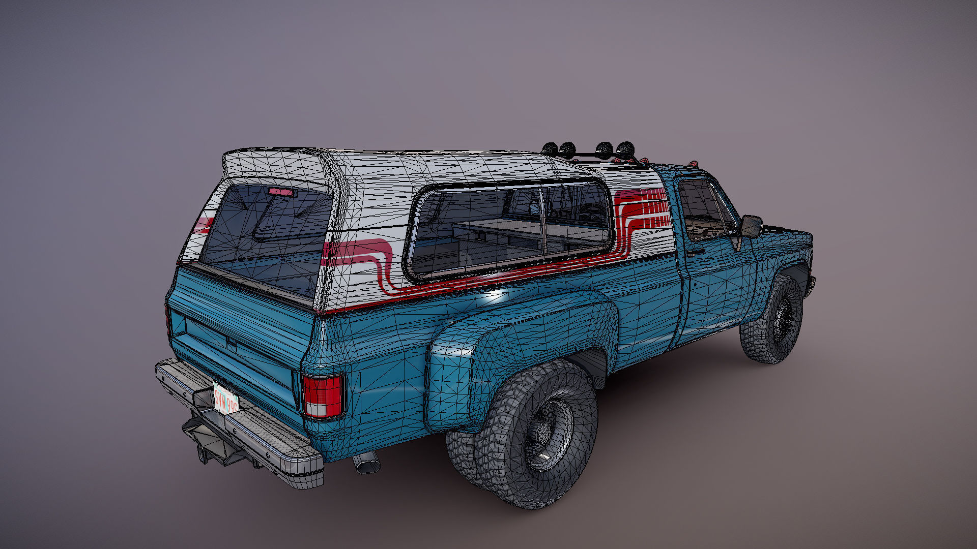 80s Custom pickup truck Low-poly 3D model_24