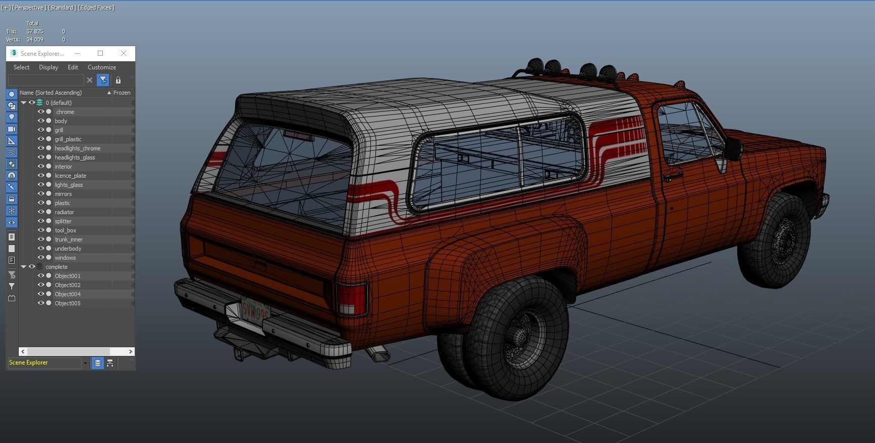 80s Custom pickup truck Low-poly 3D model_34