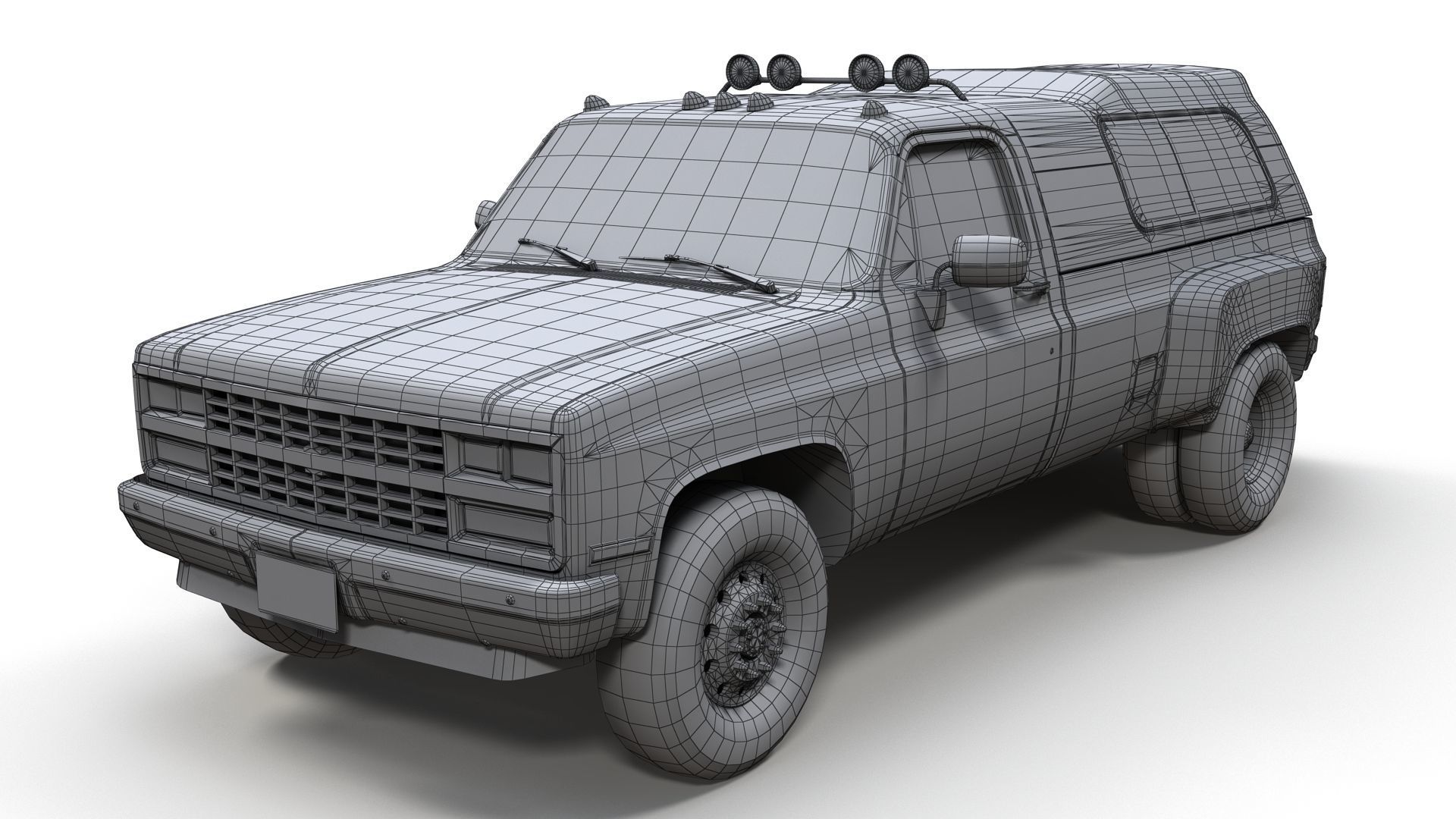 80s Custom pickup truck Low-poly 3D model_9