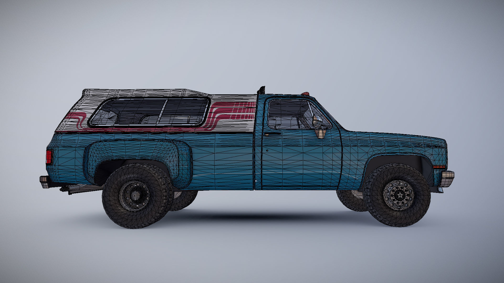 80s Custom pickup truck Low-poly 3D model_26