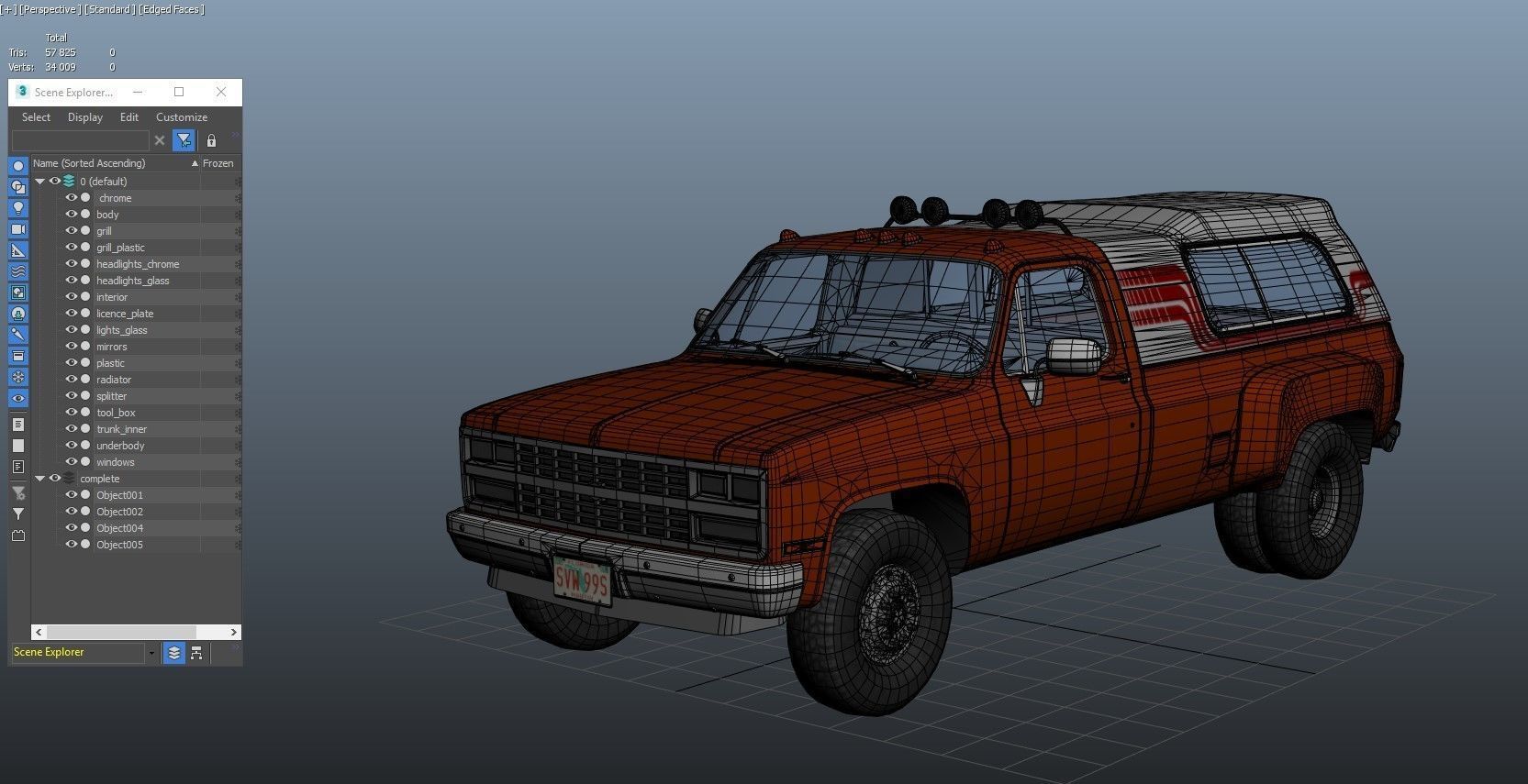80s Custom pickup truck Low-poly 3D model_33