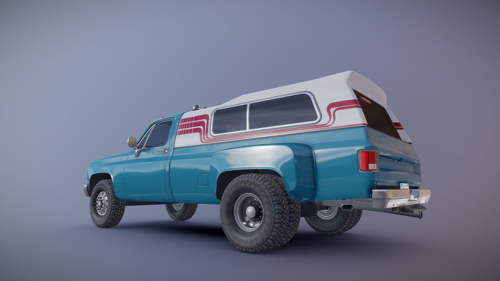 80s Custom pickup truck Low-poly 3D model_21