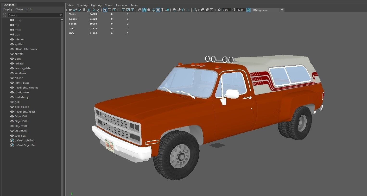 80s Custom pickup truck Low-poly 3D model_36