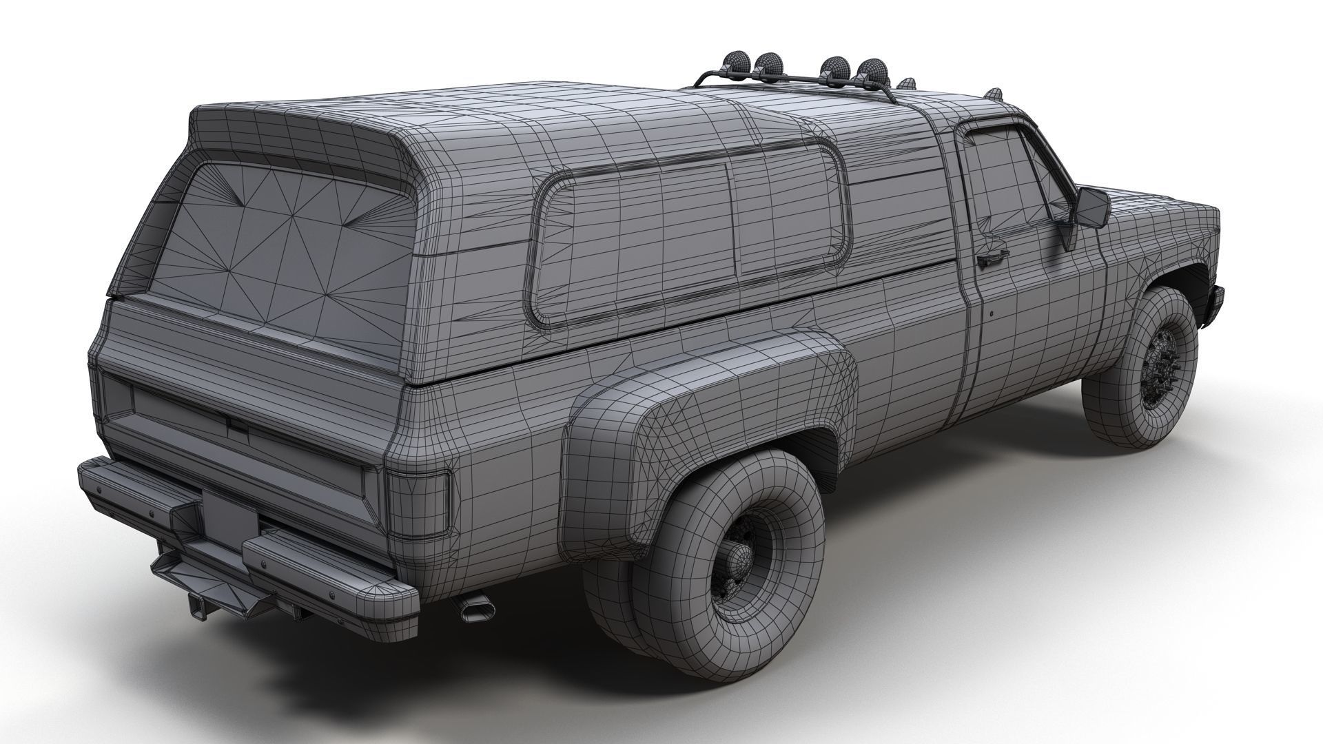 80s Custom pickup truck Low-poly 3D model_10