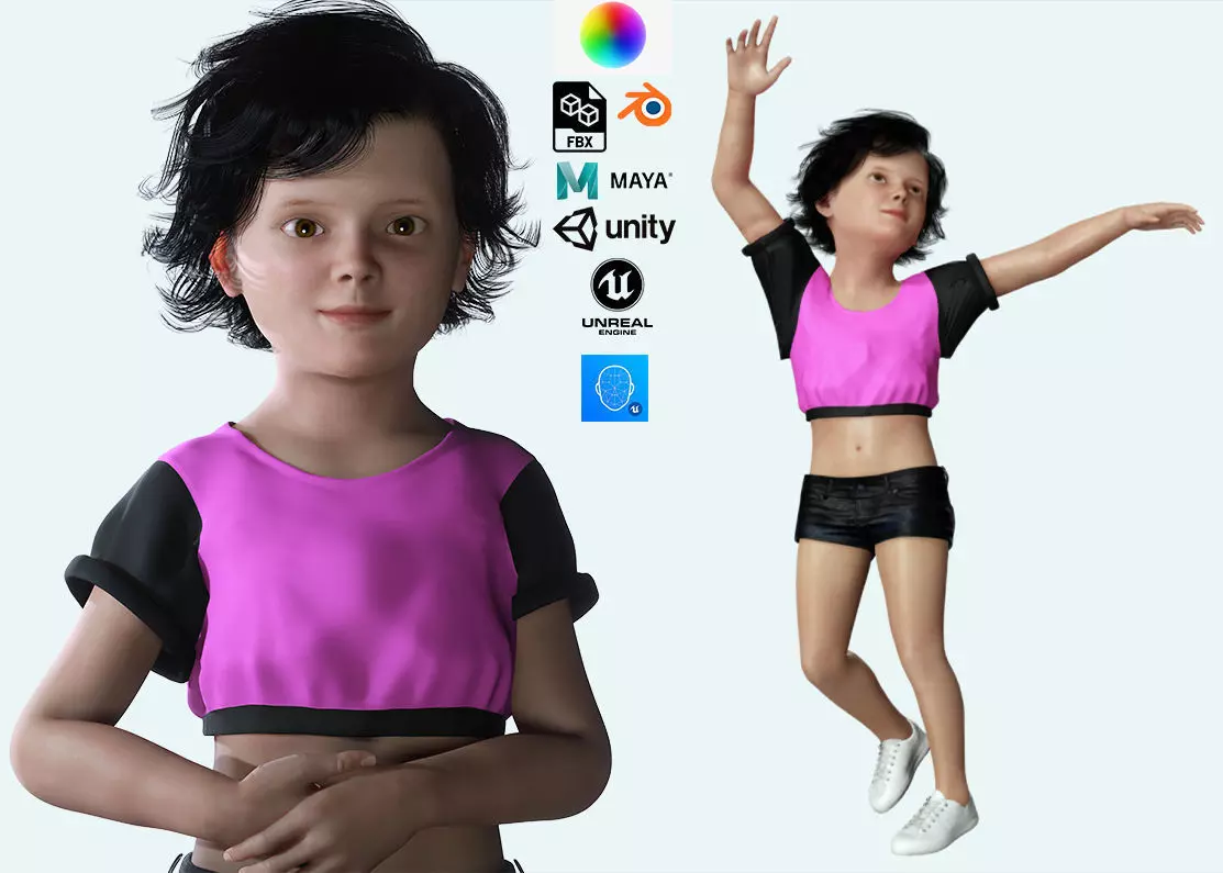 Realistic Girl child Low-poly 3D model_0