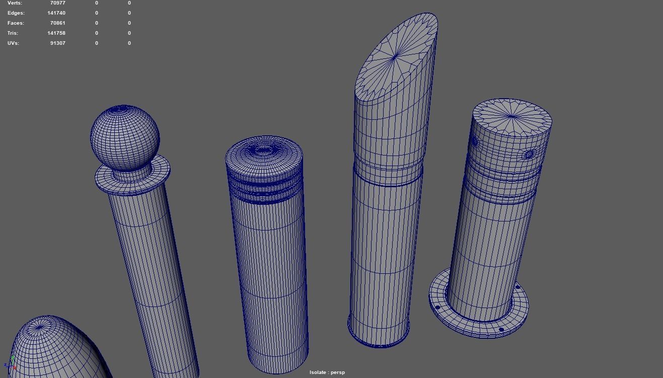 Bollards Pack Low-poly 3D model_19