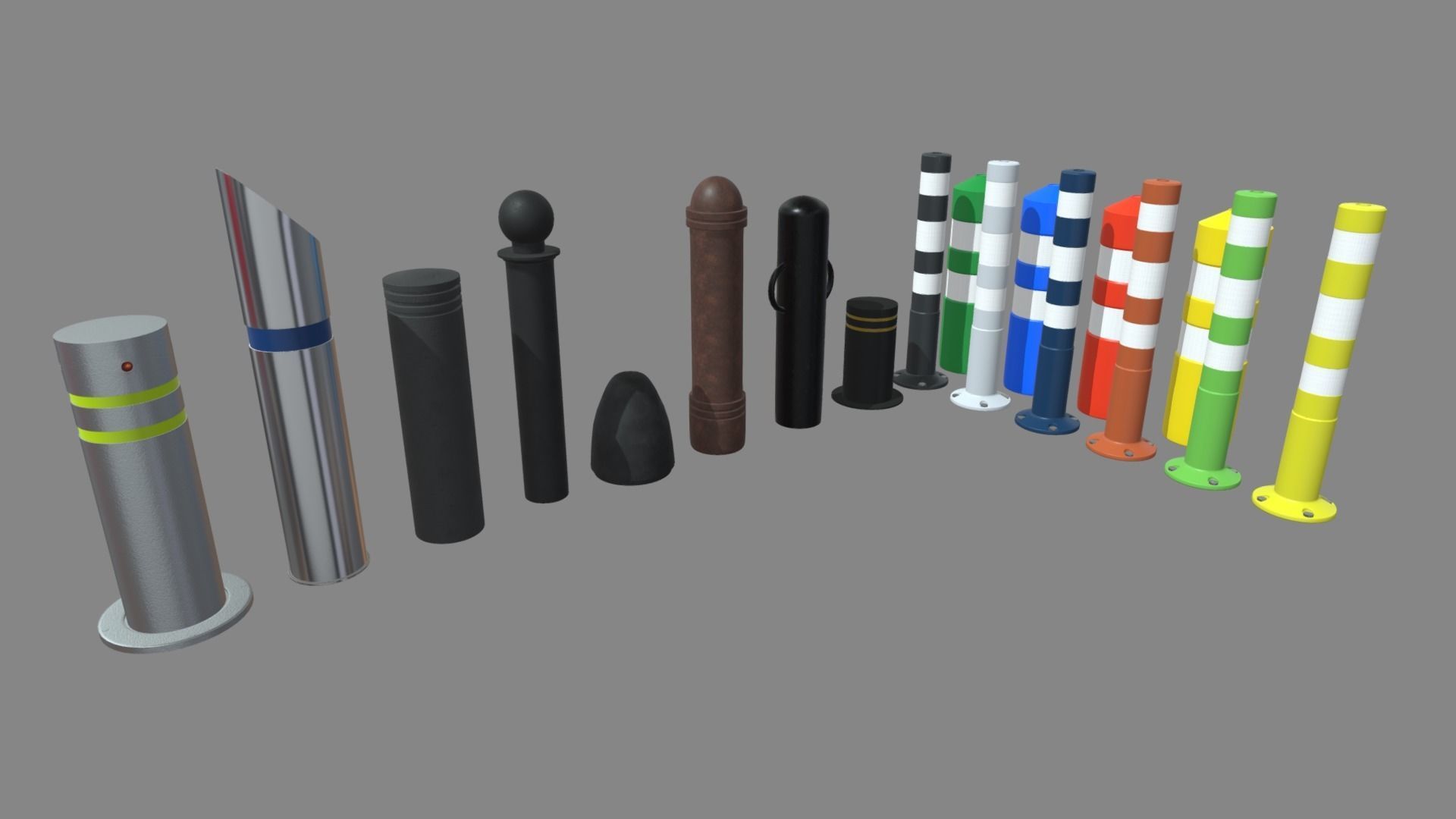 Bollards Pack Low-poly 3D model_3