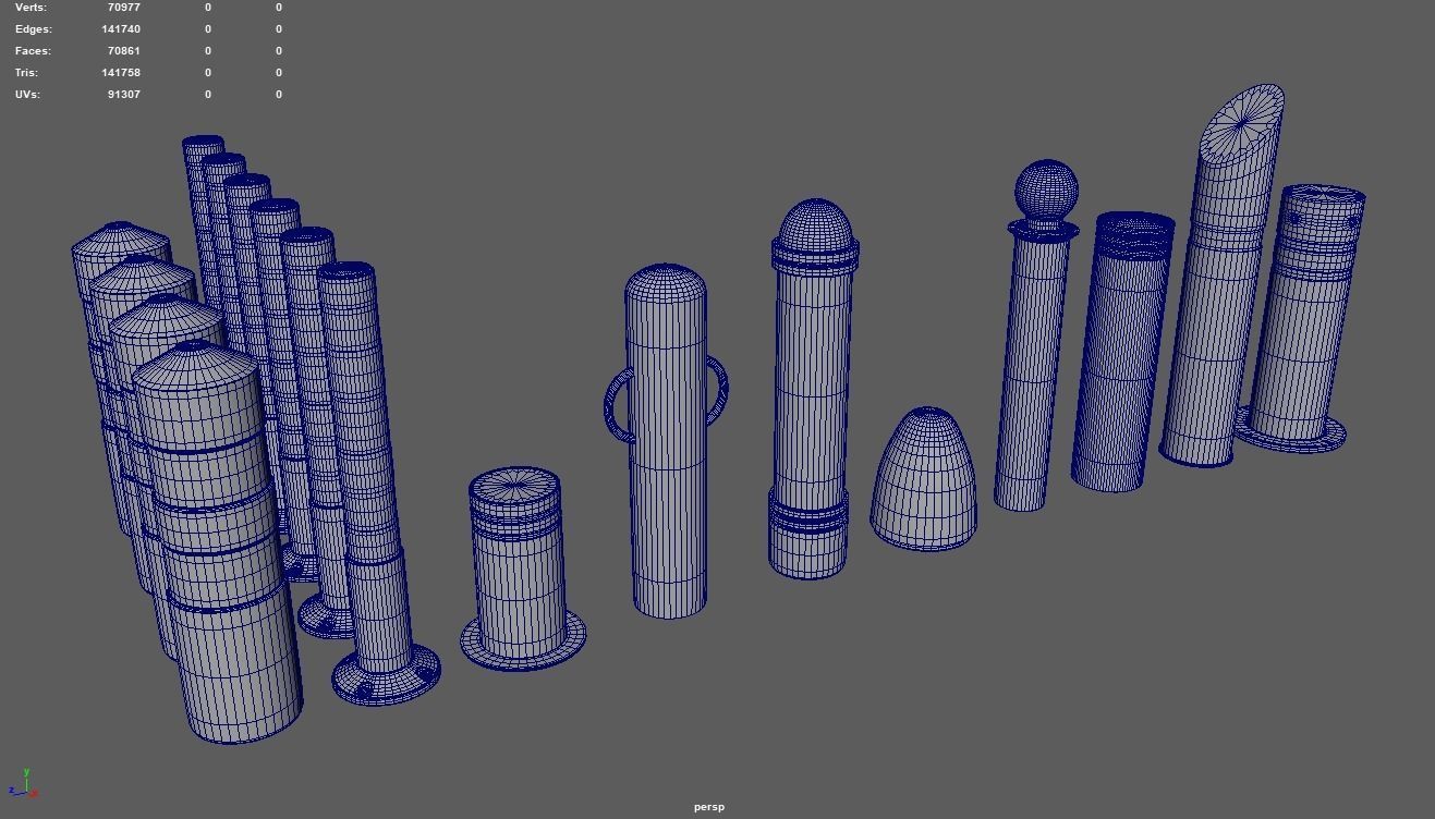 Bollards Pack Low-poly 3D model_13