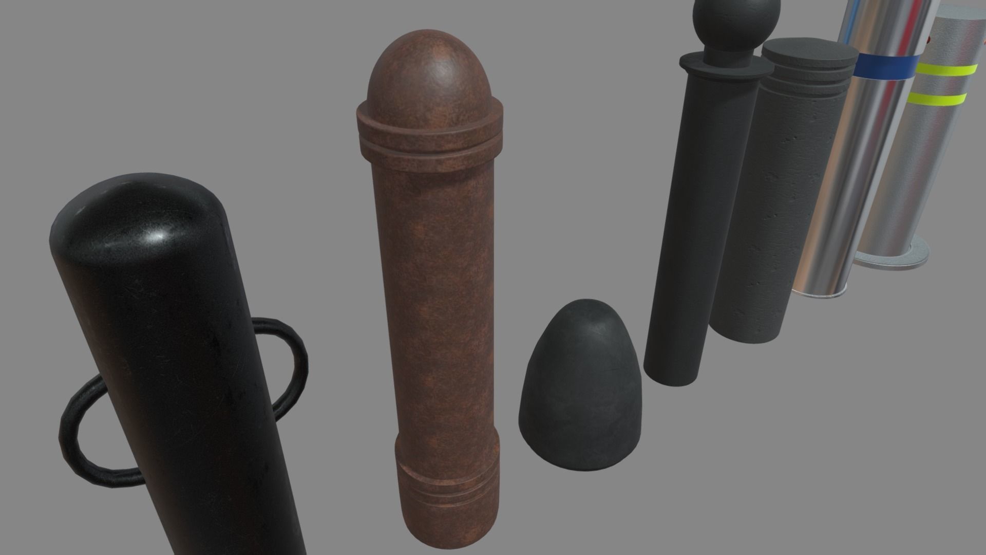 Bollards Pack Low-poly 3D model_9