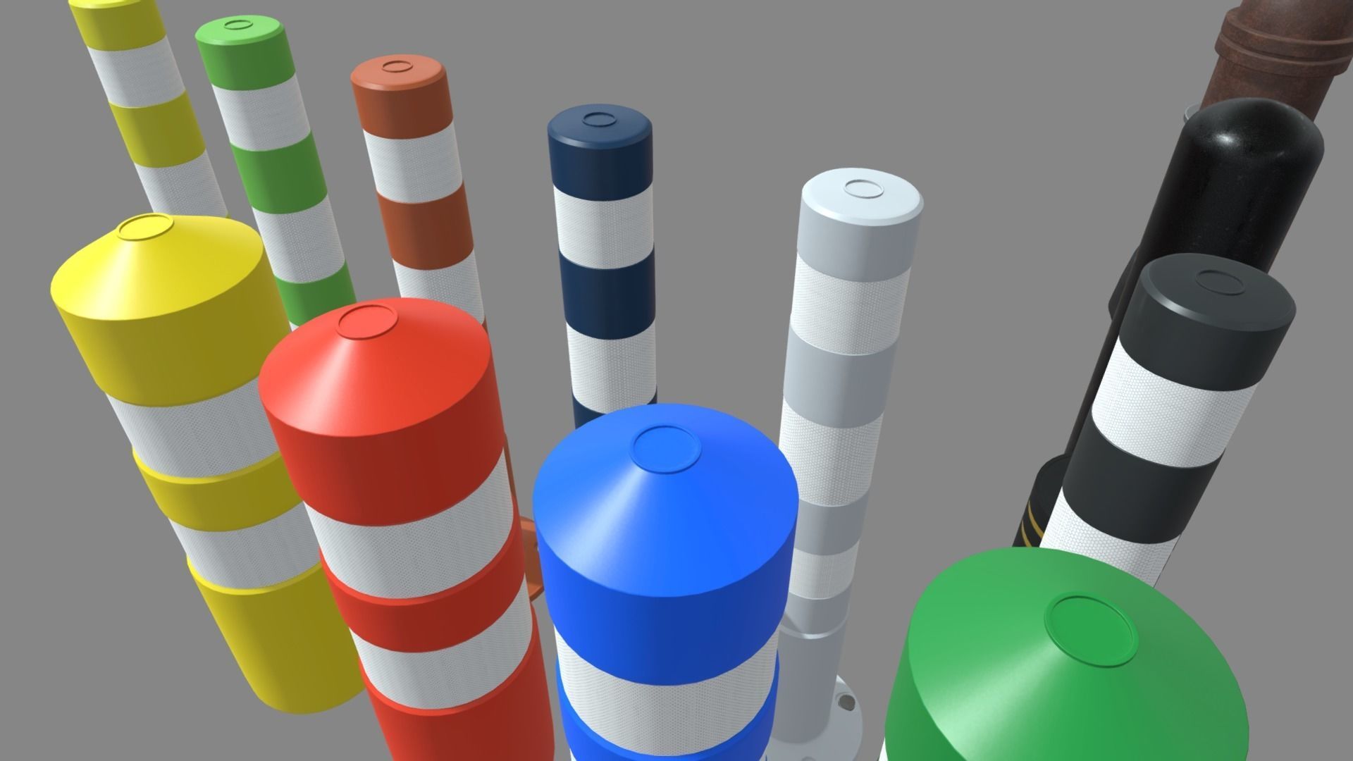 Bollards Pack Low-poly 3D model_5