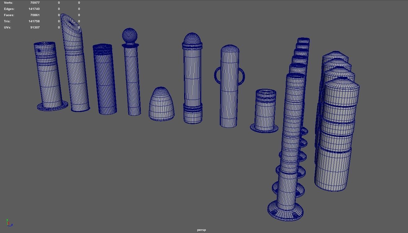 Bollards Pack Low-poly 3D model_14