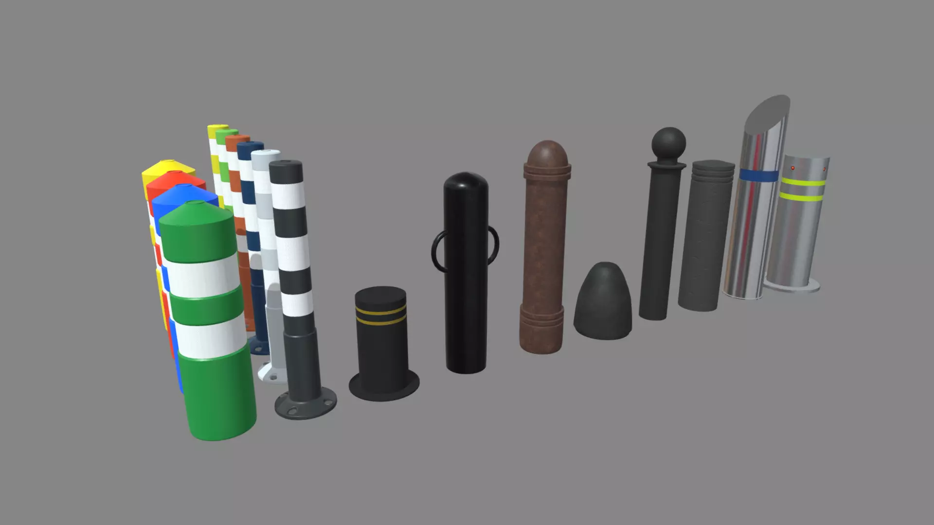Bollards Pack Low-poly 3D model_0