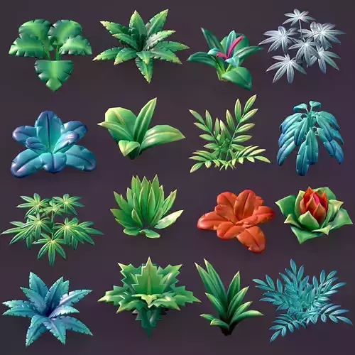 Stylized lowpoly plants set Low-poly 3D model