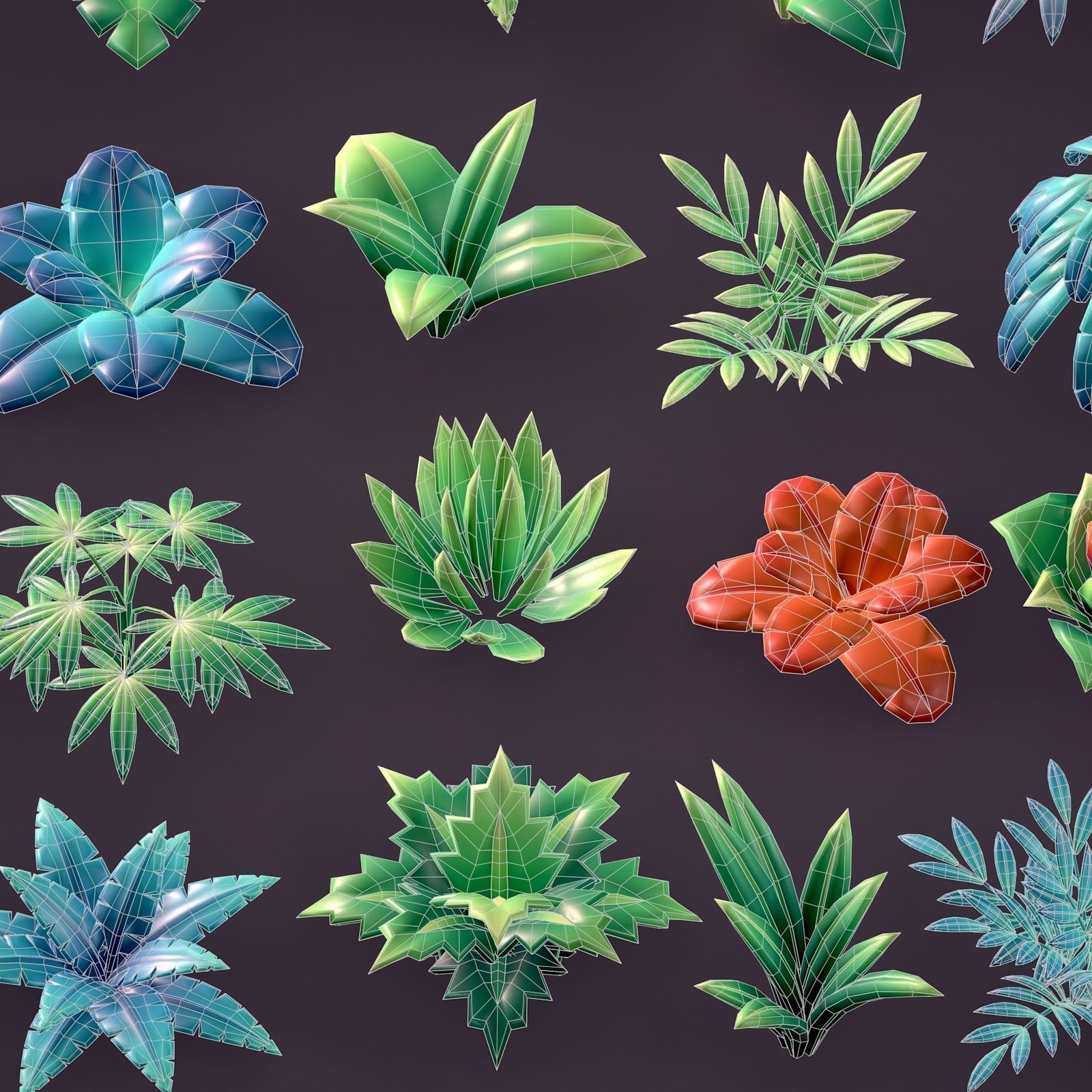Stylized lowpoly plants set Low-poly 3D model_7