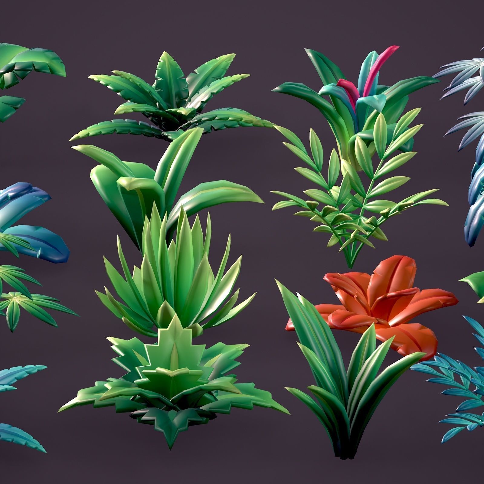 Stylized lowpoly plants set Low-poly 3D model_5
