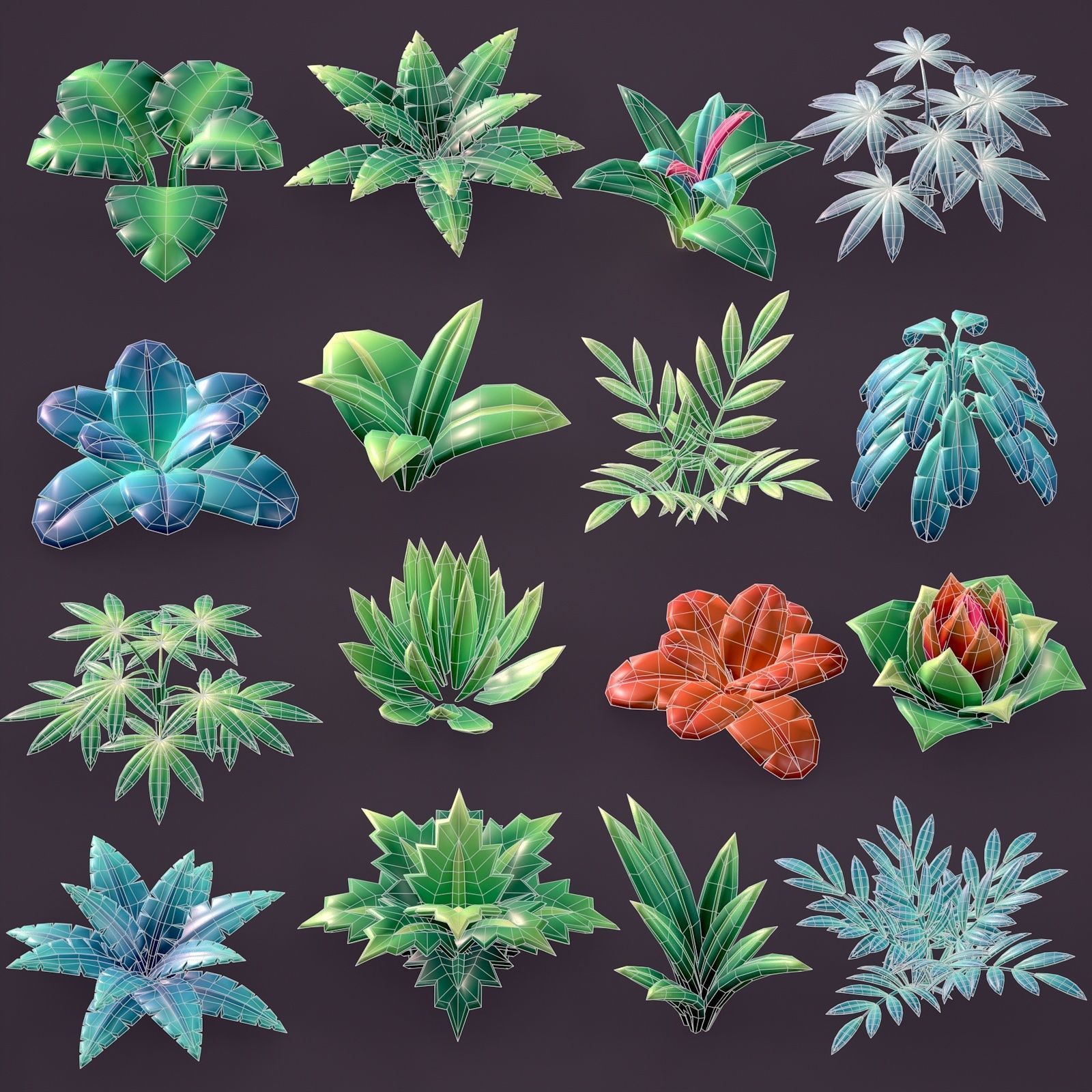 Stylized lowpoly plants set Low-poly 3D model_3