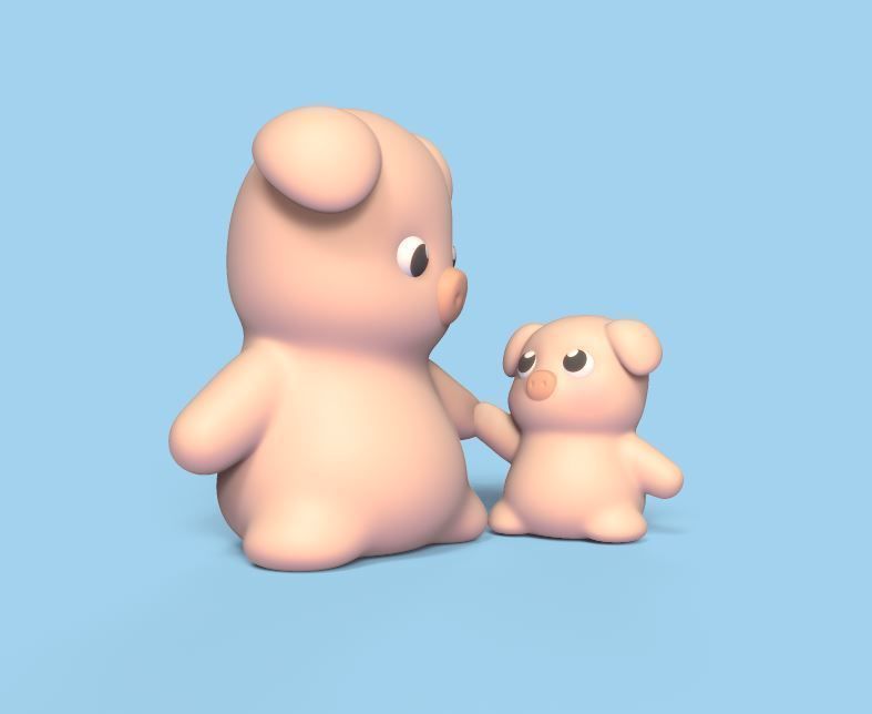 Pig and Baby Pig 3D print model_2