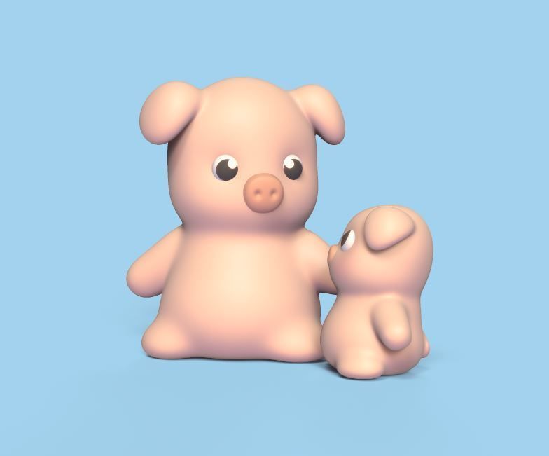 Pig and Baby Pig 3D print model_1