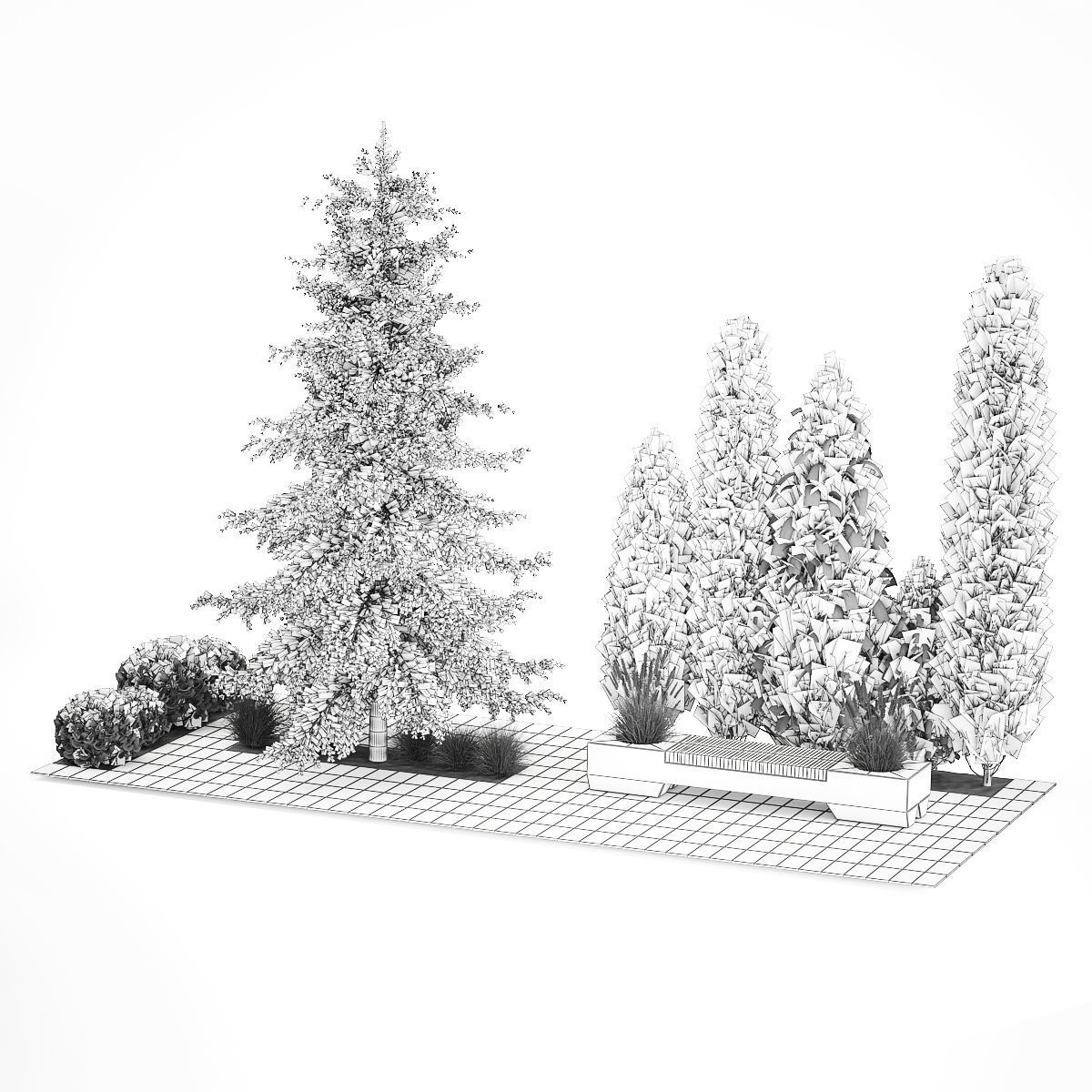Garden of thuja and cypress trees with bushes 1156 3D model_8