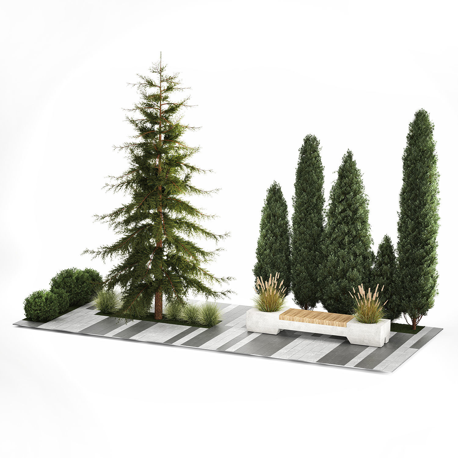 Garden of thuja and cypress trees with bushes 1156 3D model_1
