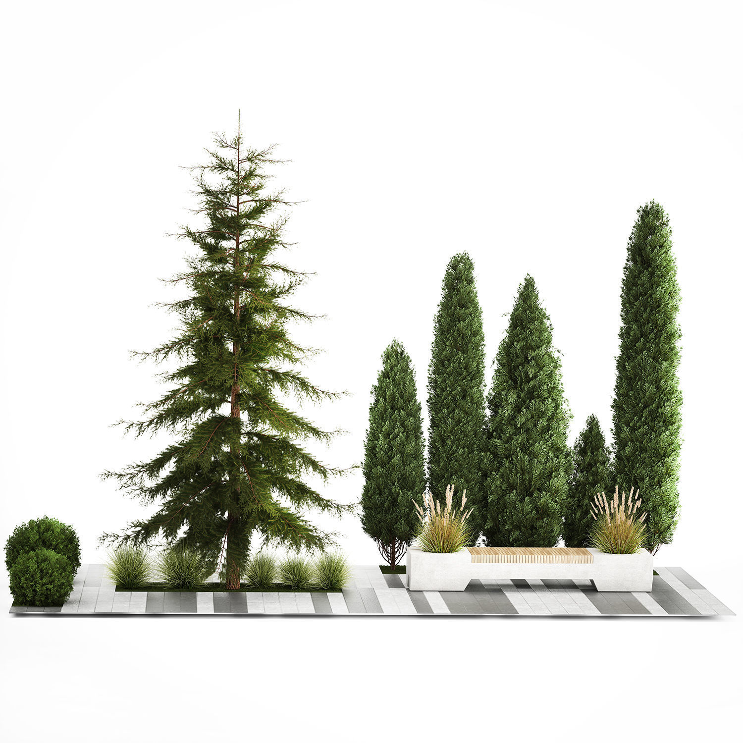 Garden of thuja and cypress trees with bushes 1156 3D model_2