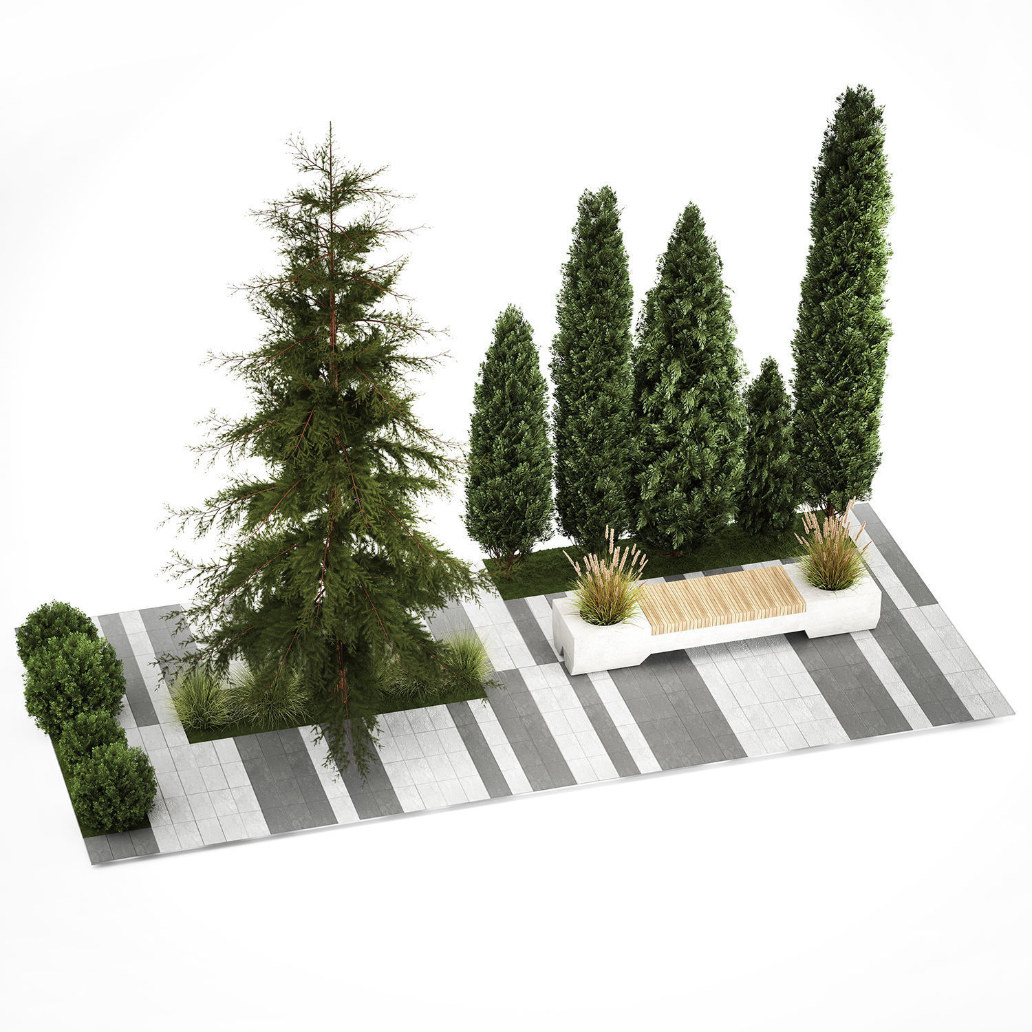 Garden of thuja and cypress trees with bushes 1156 3D model_3