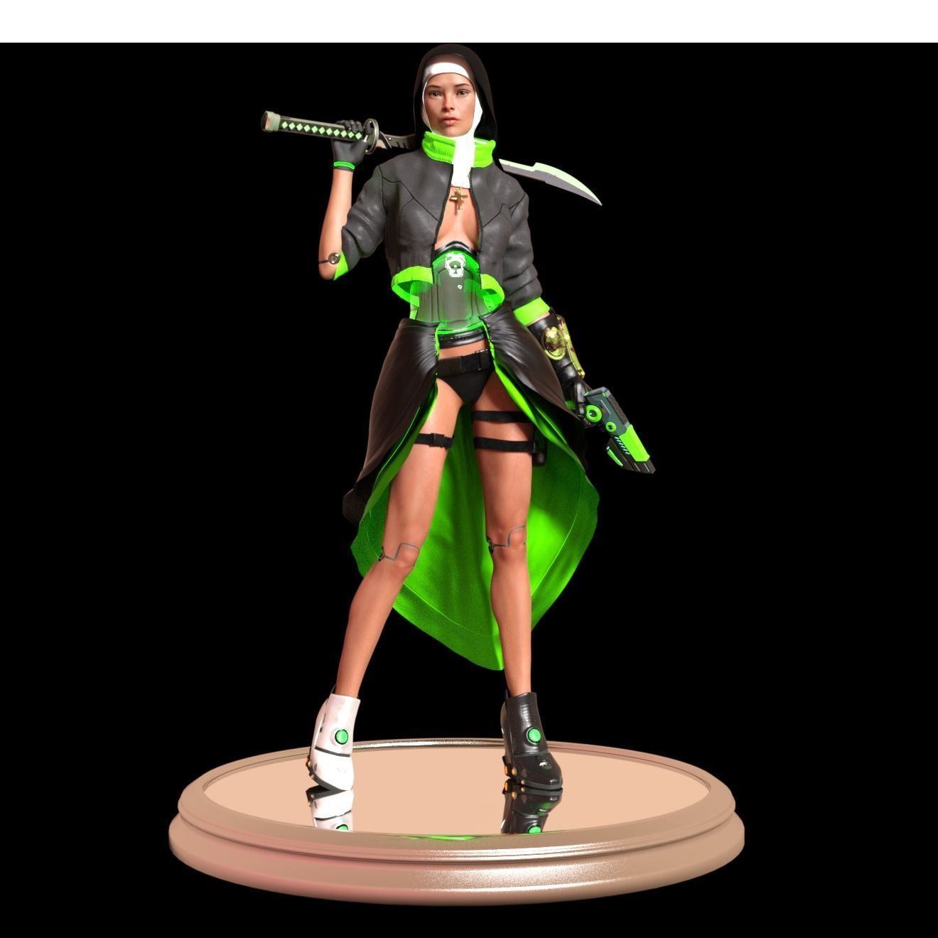 cyber nun girl 1 3D print model_5