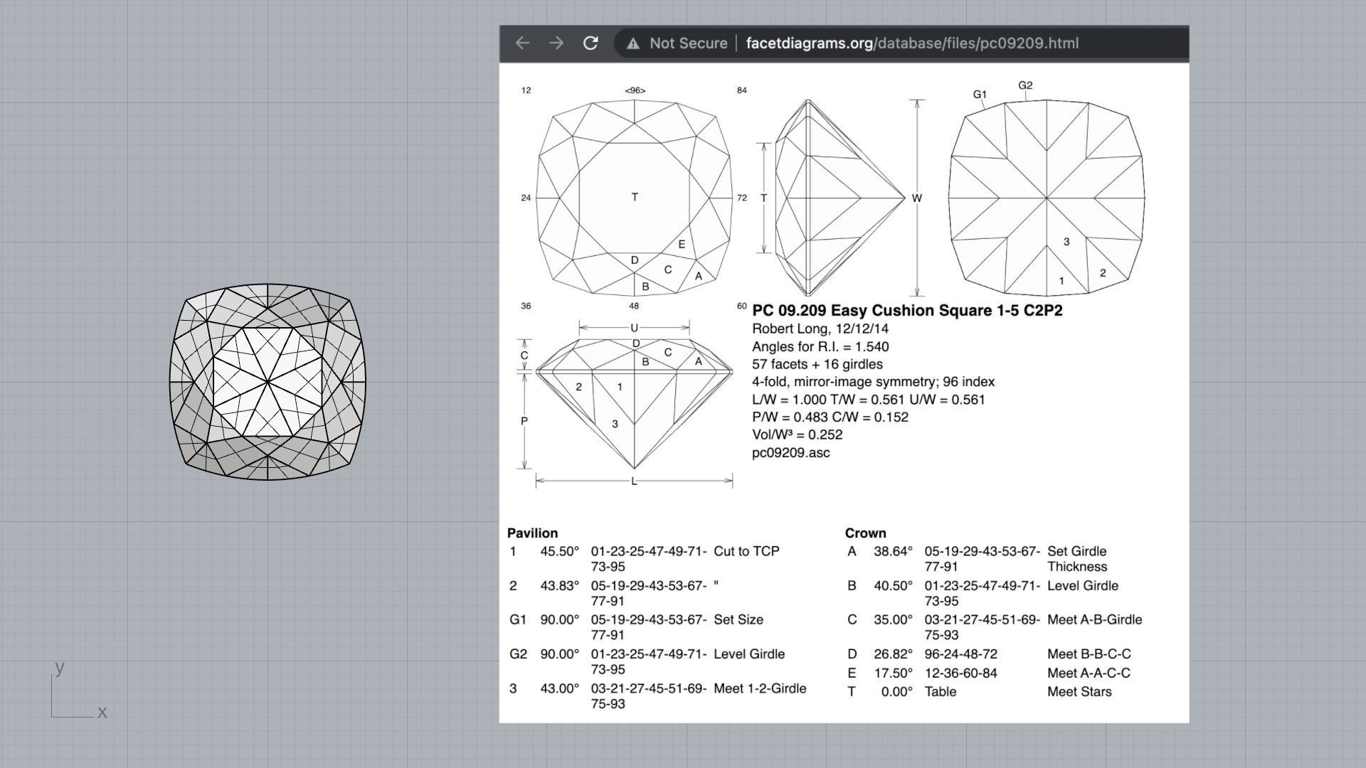Cushion square gem 57 facets 3D print model_9