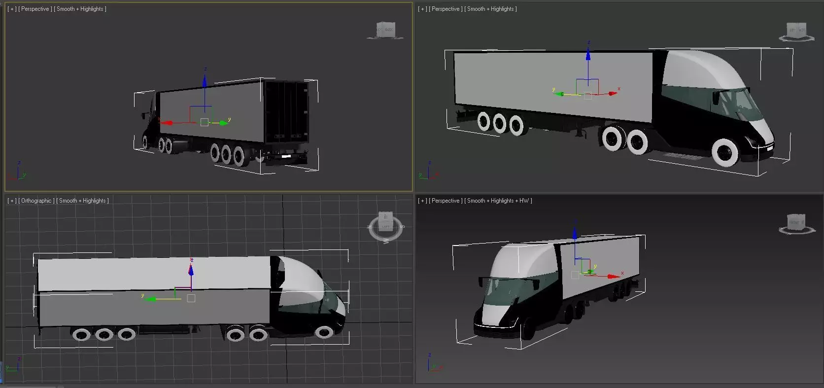 truck semi with different views 3D model_0