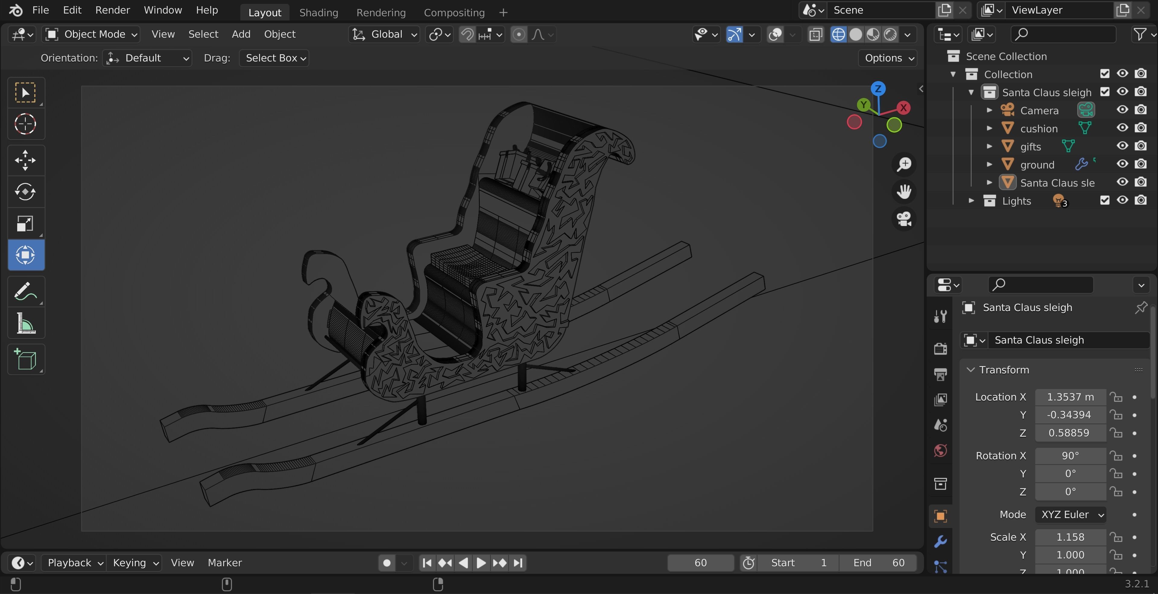 Santa Claus sleigh 3D model_4