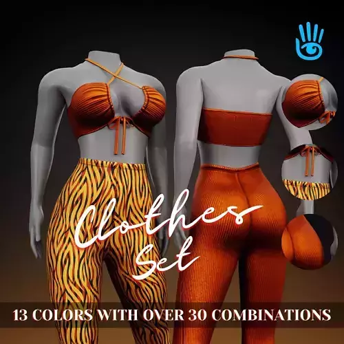 Second Life Clothes Set - Flare Pants and Top - 3D Assets