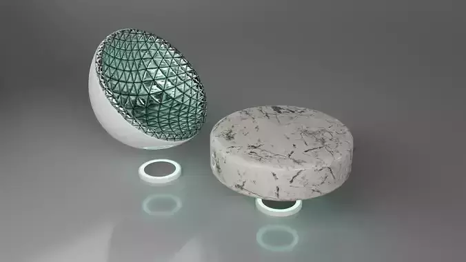 Sci-fi Chair and Table Free low-poly 3D model