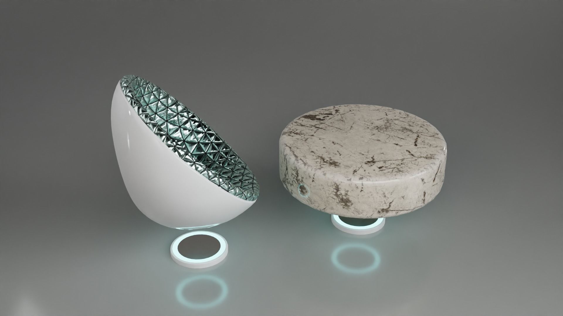 Sci-fi Chair and Table Free low-poly 3D model_2